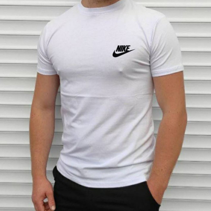 20506-10 БЕЛАЯ футболка мужская ПОЛУБАТАЛЬНАЯ с чёрным логотипом (5 ед. размеры: S.M.L.XL.2XL)