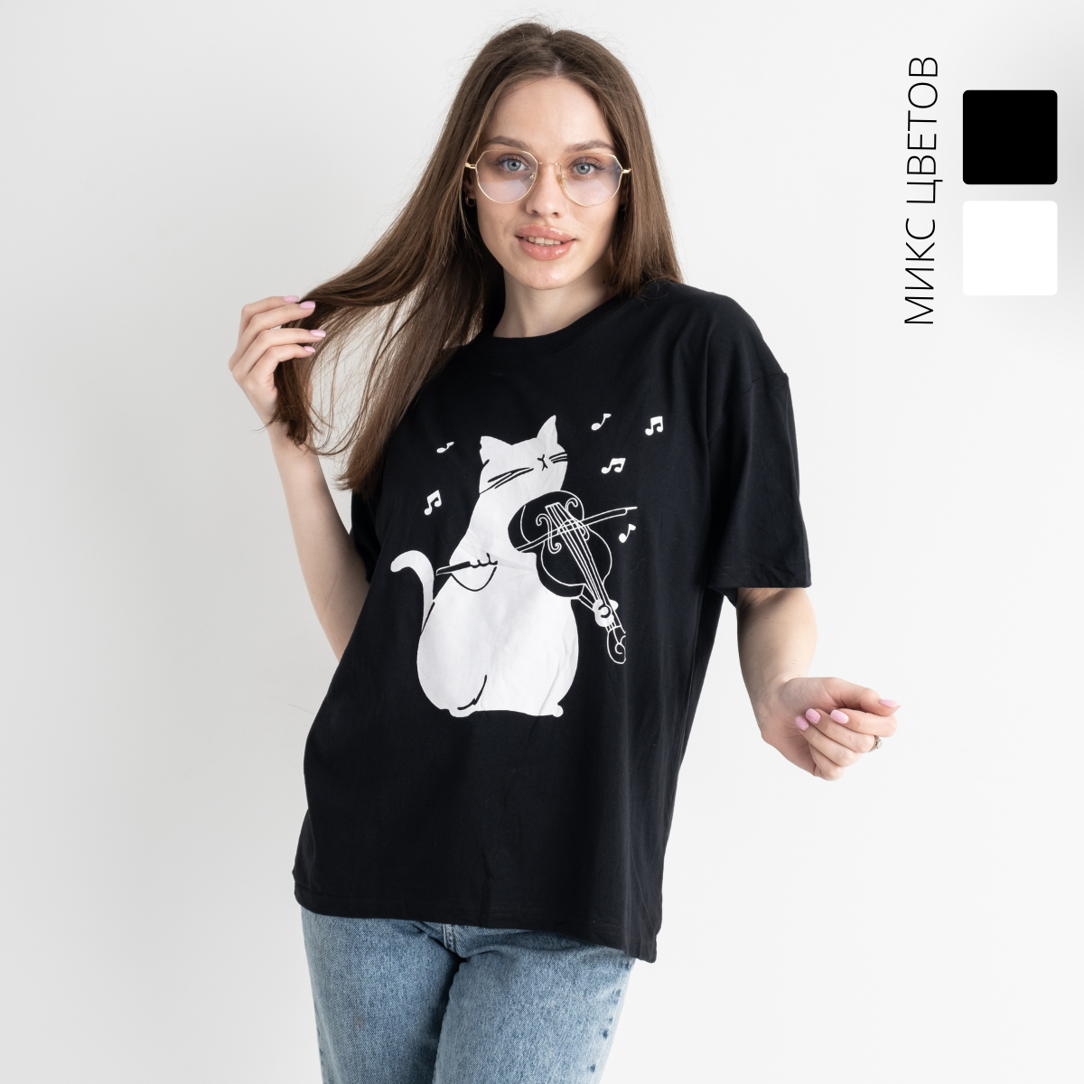 1657 МИКС 2-Х ЦВЕТОВ футболка женская с принтом (2 ед. размеры: универсал 42-46)
