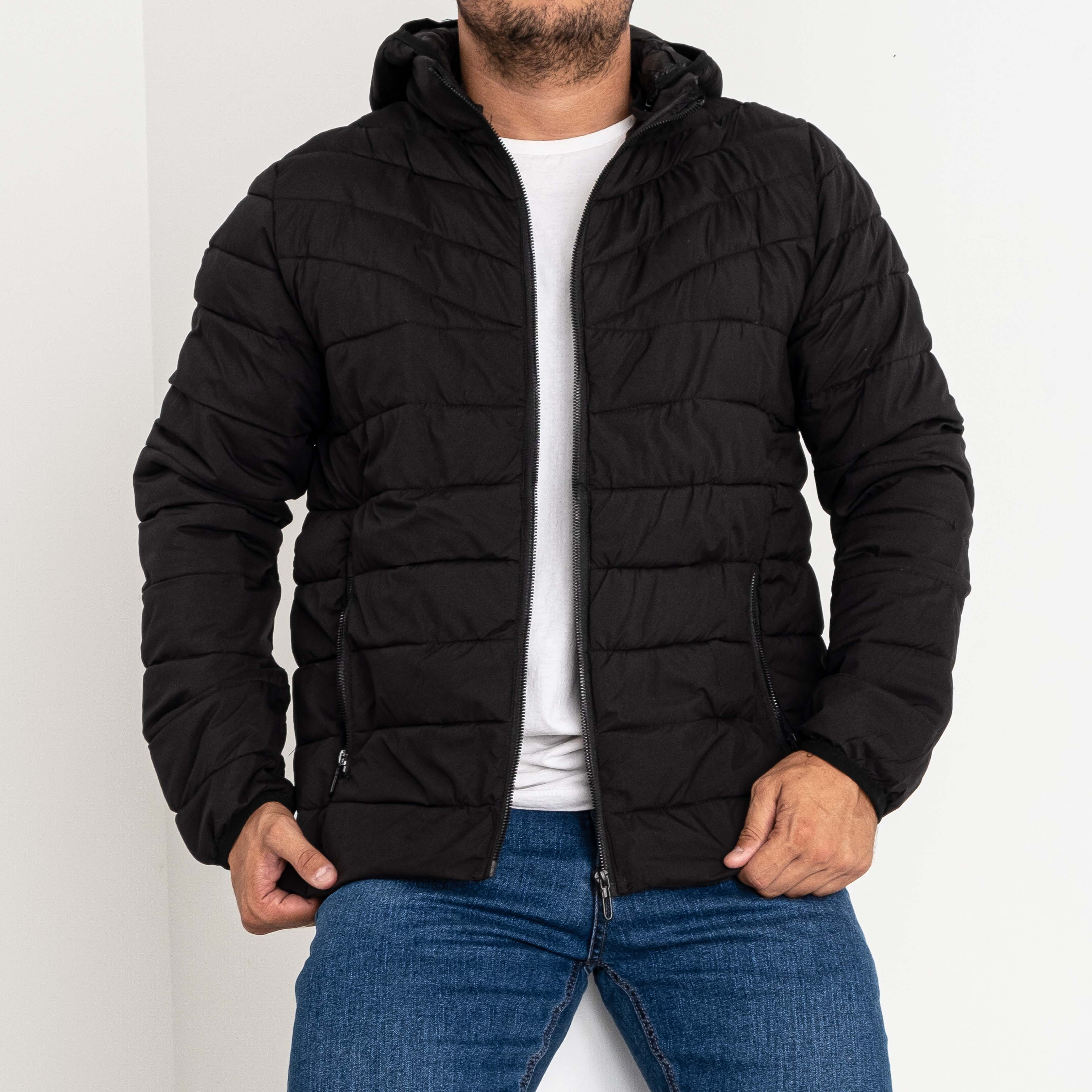 2297-1 LINKEVOGUE куртка мужская чёрная с капюшоном на синтепоне (5 ед. размеры: M.L.XL.2XL.3XL)