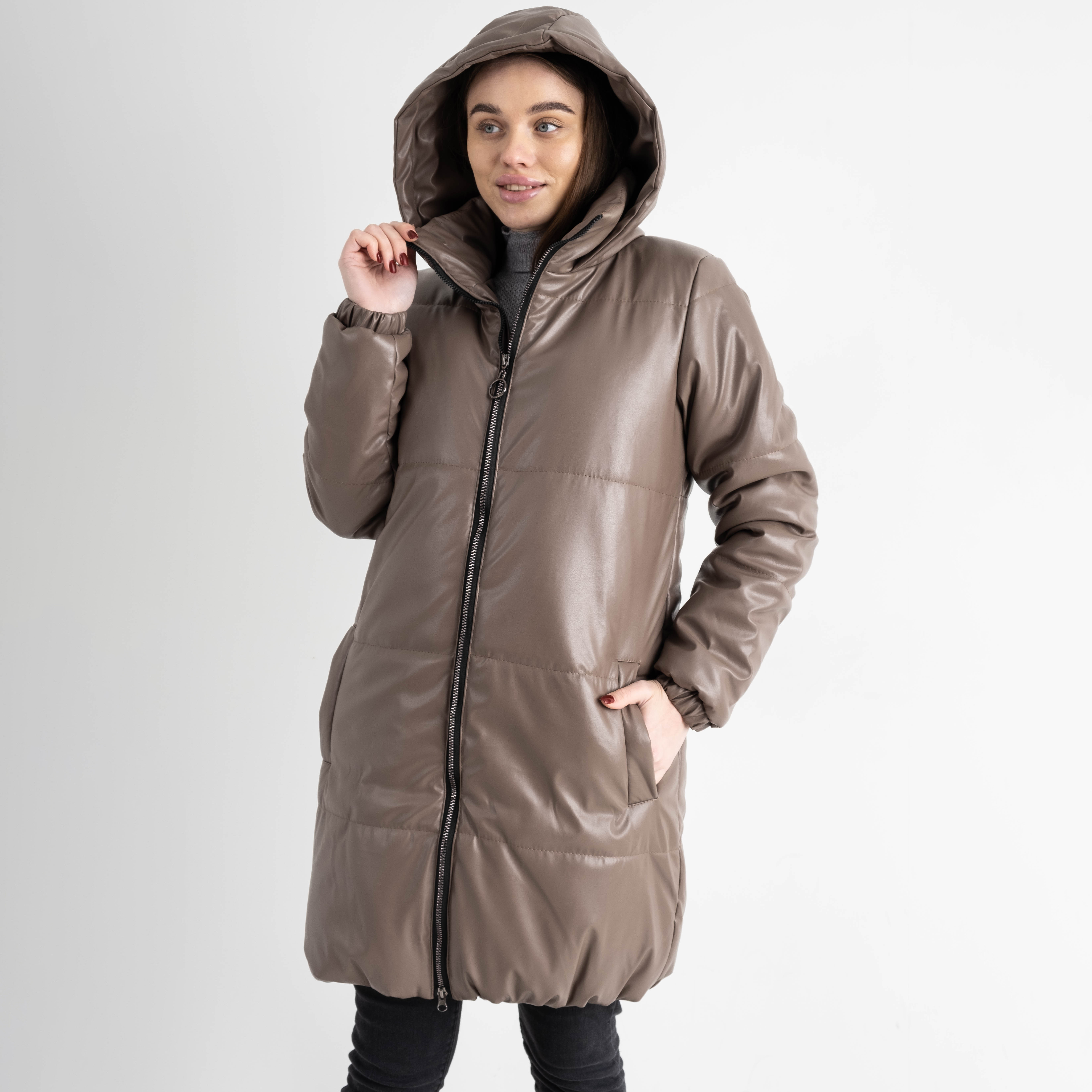 0075-3 МОККО куртка женская удлиненная из экокожи на синтепоне (3 ед.размеры: 42.44.46)