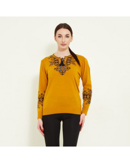 20555-9 ЖЁЛТЫЙ свитер женский вышиванка (1 ед. размеры: универсал 42-46) Свитер