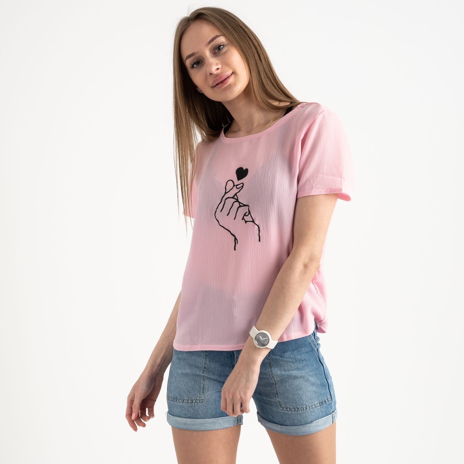2023-33 футболка розовая женская с принтом (5 ед. размеры: 42.44.46.48.50)