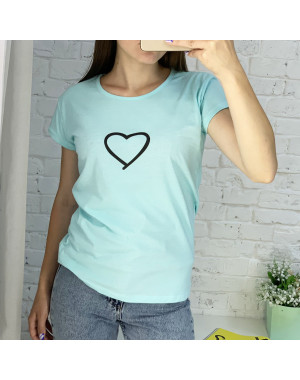 7029-4 БИРЮЗОВАЯ футболка женская с принтом (3 ед. размеры : M.L.XL)