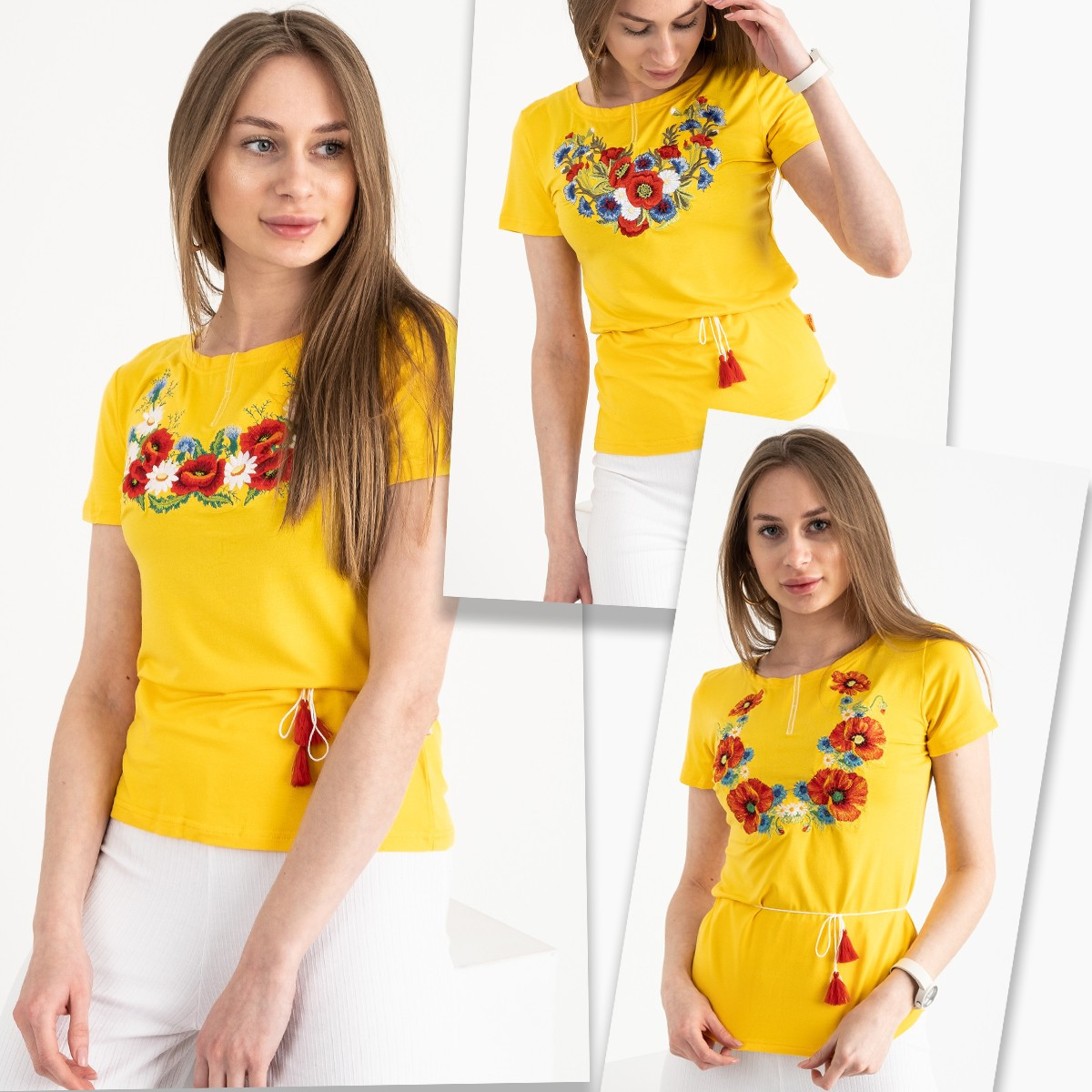 1820 желтая футболка-вышиванка женская микс моделей (5 ед. размеры: S.M.L.XL.2XL)