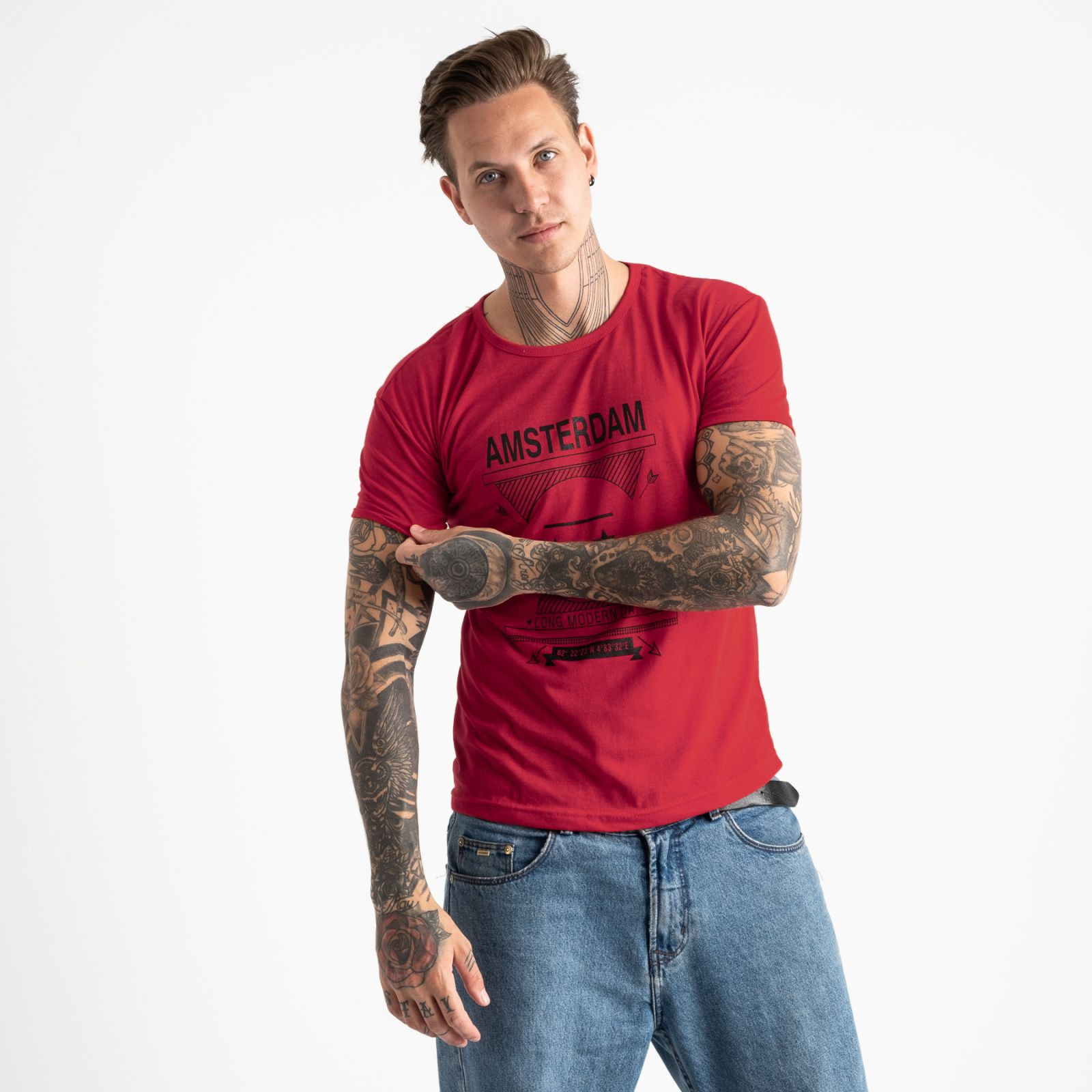 2604-3 красная футболка мужская с принтом (4 ед. размеры: M.L.XL.2XL)