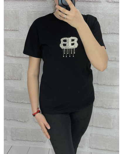 4695-1* черная женская футболка (100% коттон, 6 ед. размеры норма: S. M. L) выдача на следующий день Футболка