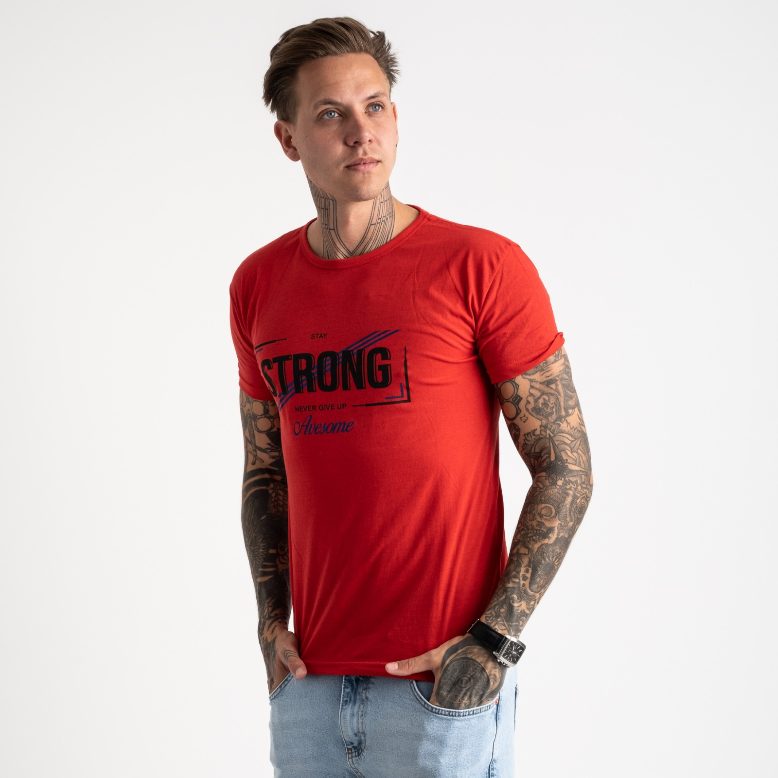 2612-3 красная футболка мужская с принтом (4 ед. размеры: M.L.XL.2XL)