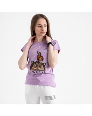 2516-7 Akkaya лиловая футболка женская с принтом стрейчевая (4 ед. размеры: S.M.L.XL)