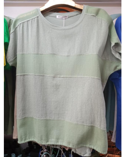 35659-75* зеленая женская футболка (лён, 4 ед. размеры батал: 3XL. 4XL. 5XL. 6XL) выдача на следующий день Футболка