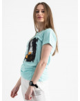 2504-4 Akkaya бирюзовая футболка женская с принтом стрейчевая (4 ед. размеры: S.M.L.XL): артикул 1119816