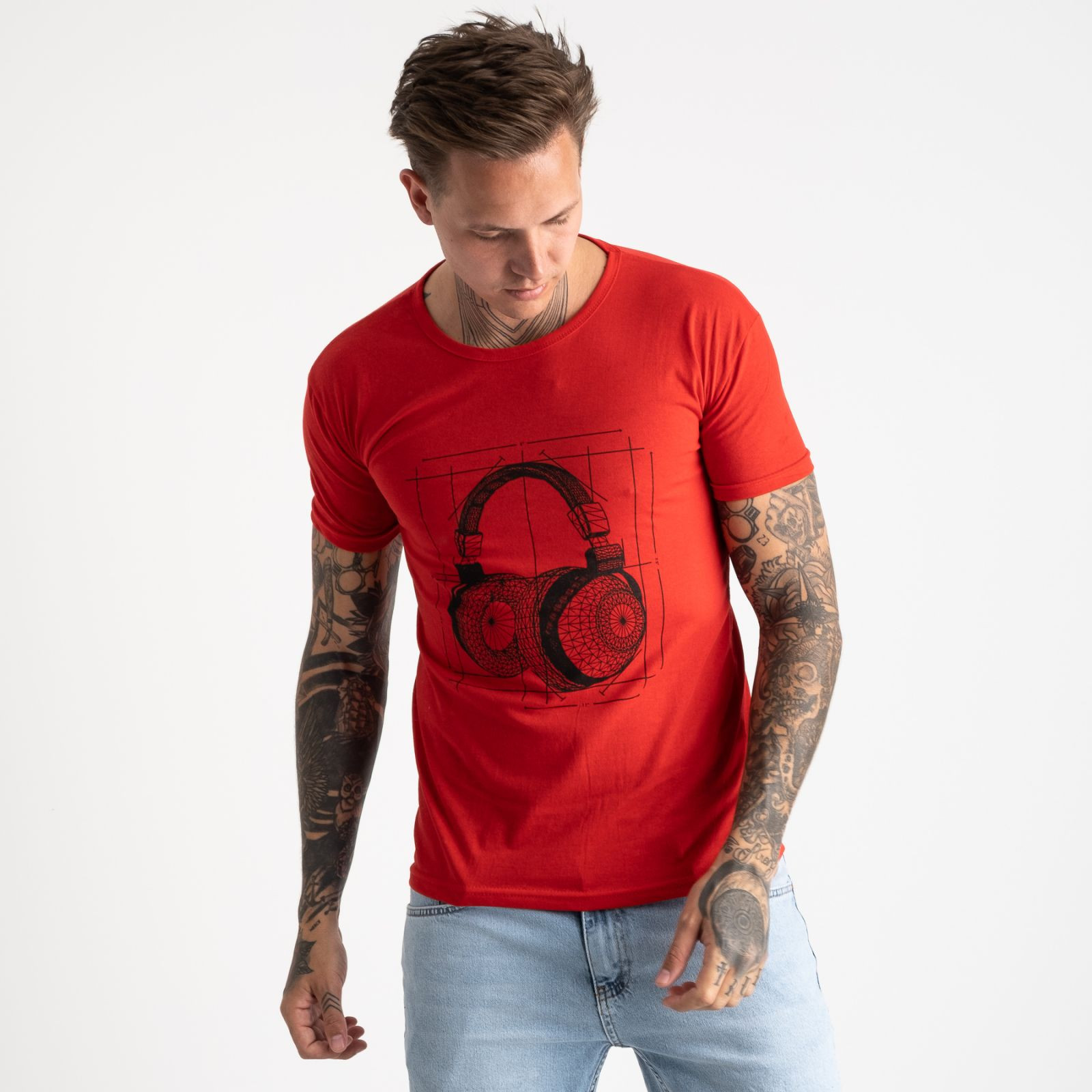 2627-3 красная футболка мужская с принтом (4 ед. размеры: M.L.XL.2XL)