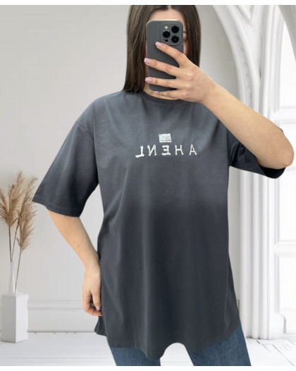 25064-6 * серая женская футболка (оверсайз, коттон, 3 ед. размеры на бирках: S. M. L, большемерят на 2-3 размера) выдача на следующий день Футболка