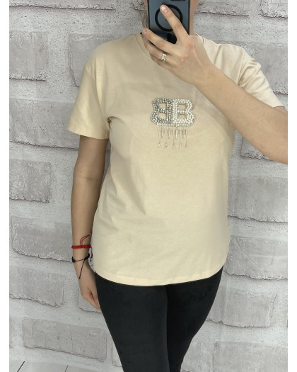 4695-3* бежевая женская футболка (100% коттон, 6 ед. размеры норма: S. M. L) выдача на следующий день Футболка
