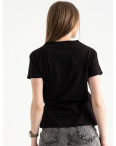 2520-1 Akkaya черная футболка женская с принтом стрейчевая (4 ед. размеры: S.M.L.XL): артикул 1119773