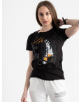 2504-1 Akkaya черная футболка женская с принтом стрейчевая (4 ед. размеры: S.M.L.XL): артикул 1119820