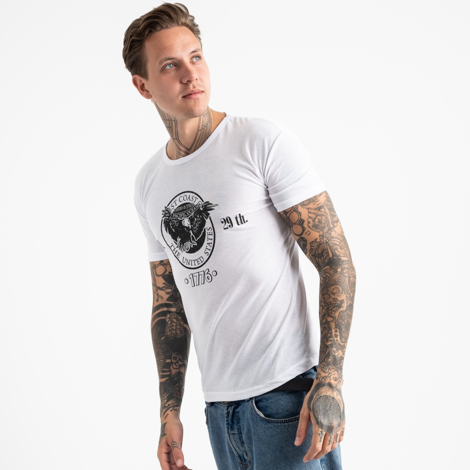 2606-10 белая футболка мужская с принтом (4 ед. размеры: M.L.XL.2XL)