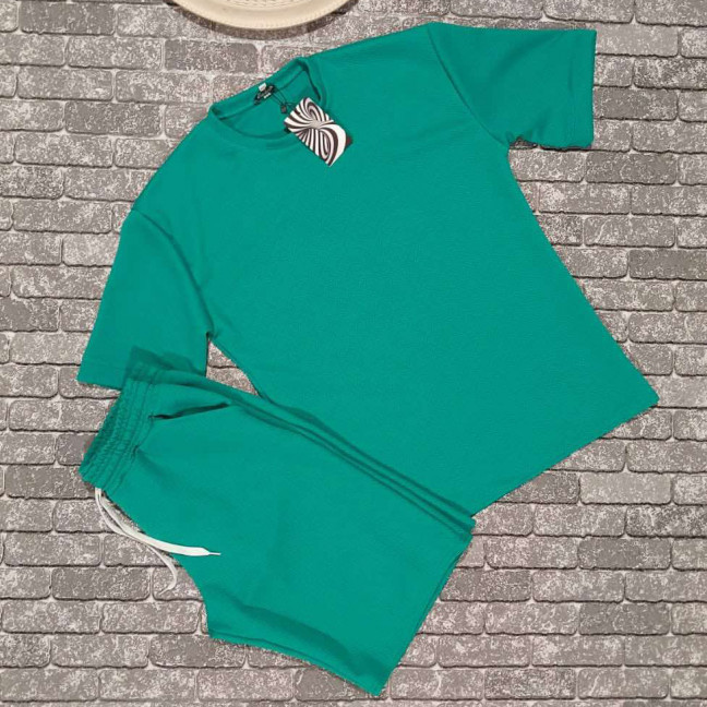 5686-7* выдача в субботу 08.06 зеленый женский спортивный костюм (футболка + шорты) (MHD, ткань кукуруза, 4 ед. размеры норма: S. M. L. XL) MHD: артикул 1147028