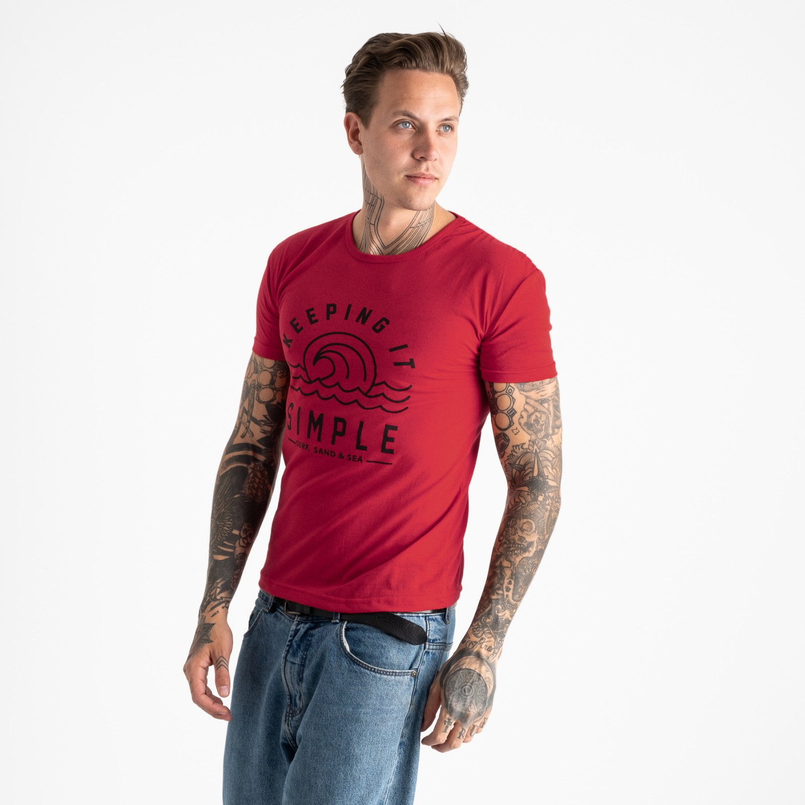2605-3 красная футболка мужская с принтом (4 ед. размеры: M.L.XL.2XL)