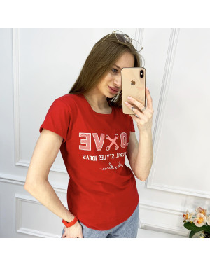 2518-3 Akkaya красная футболка женская с принтом стрейчевая (4 ед. размеры: S.M.L.XL)