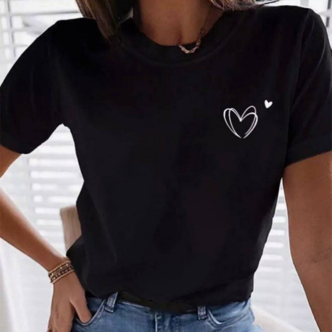2073-1 черная женская футболка с принтом (турецкий трикотаж, 5 ед. размеры норма: S. M. L. XL. 2XL) Футболка: артикул 1144107