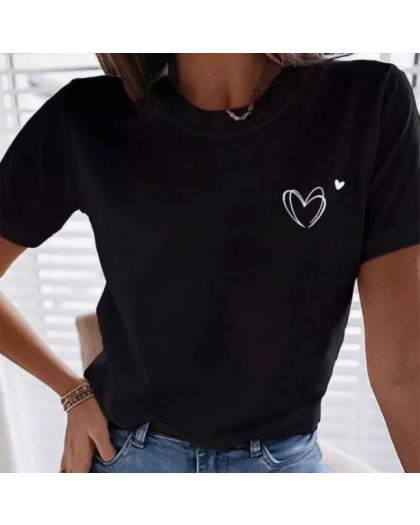 2073-1 черная женская футболка с принтом (турецкий трикотаж, 5 ед. размеры норма: S. M. L. XL. 2XL) Футболка