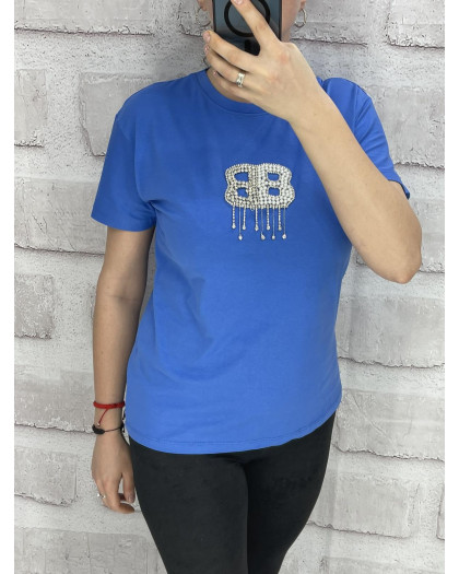4695-42* голубая женская футболка (100% коттон, 6 ед. размеры норма: S. M. L) выдача на следующий день Футболка