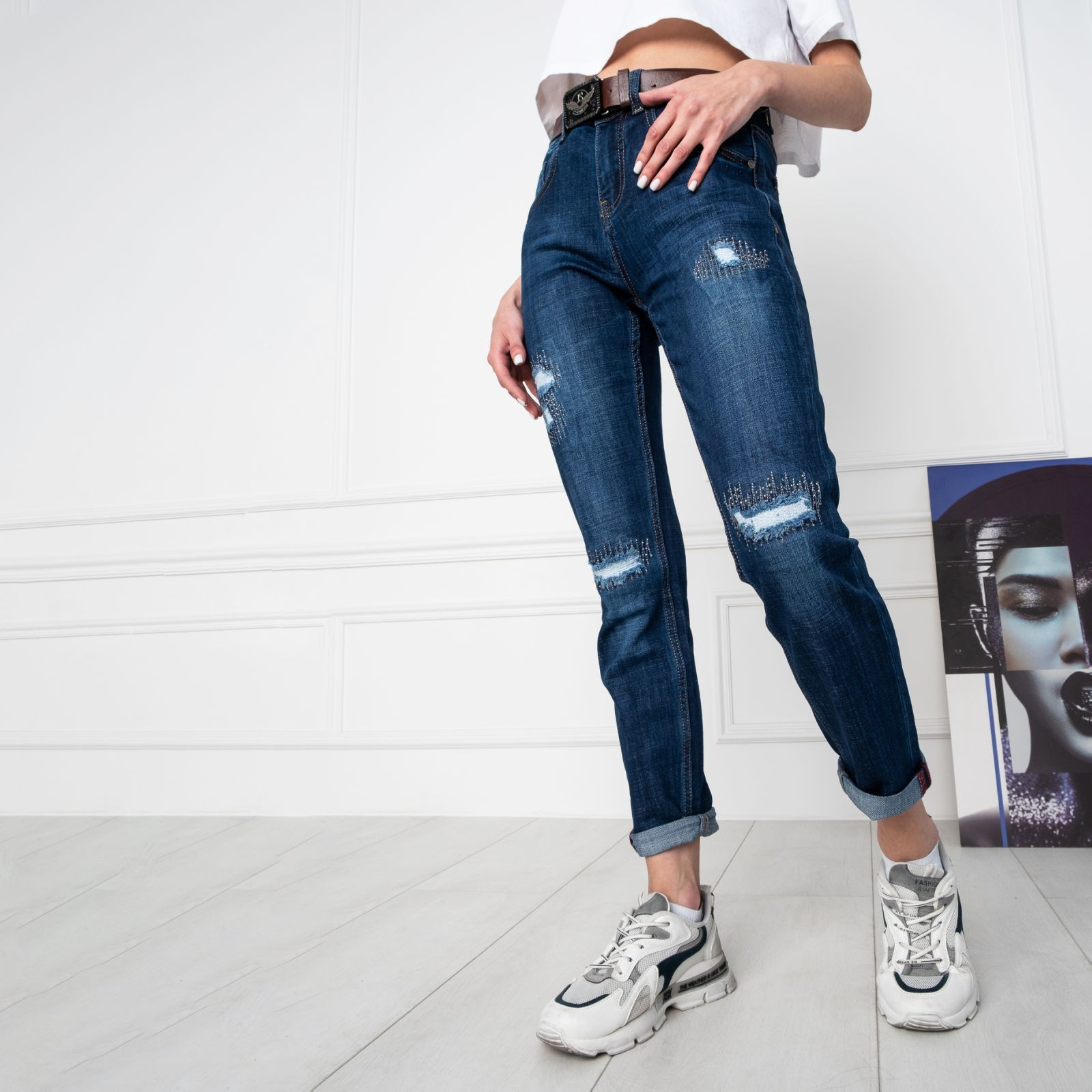 7032 OK&OK джинсы женские синие стрейчевые (6 ед. размеры: 25.26.27.28.29.30)