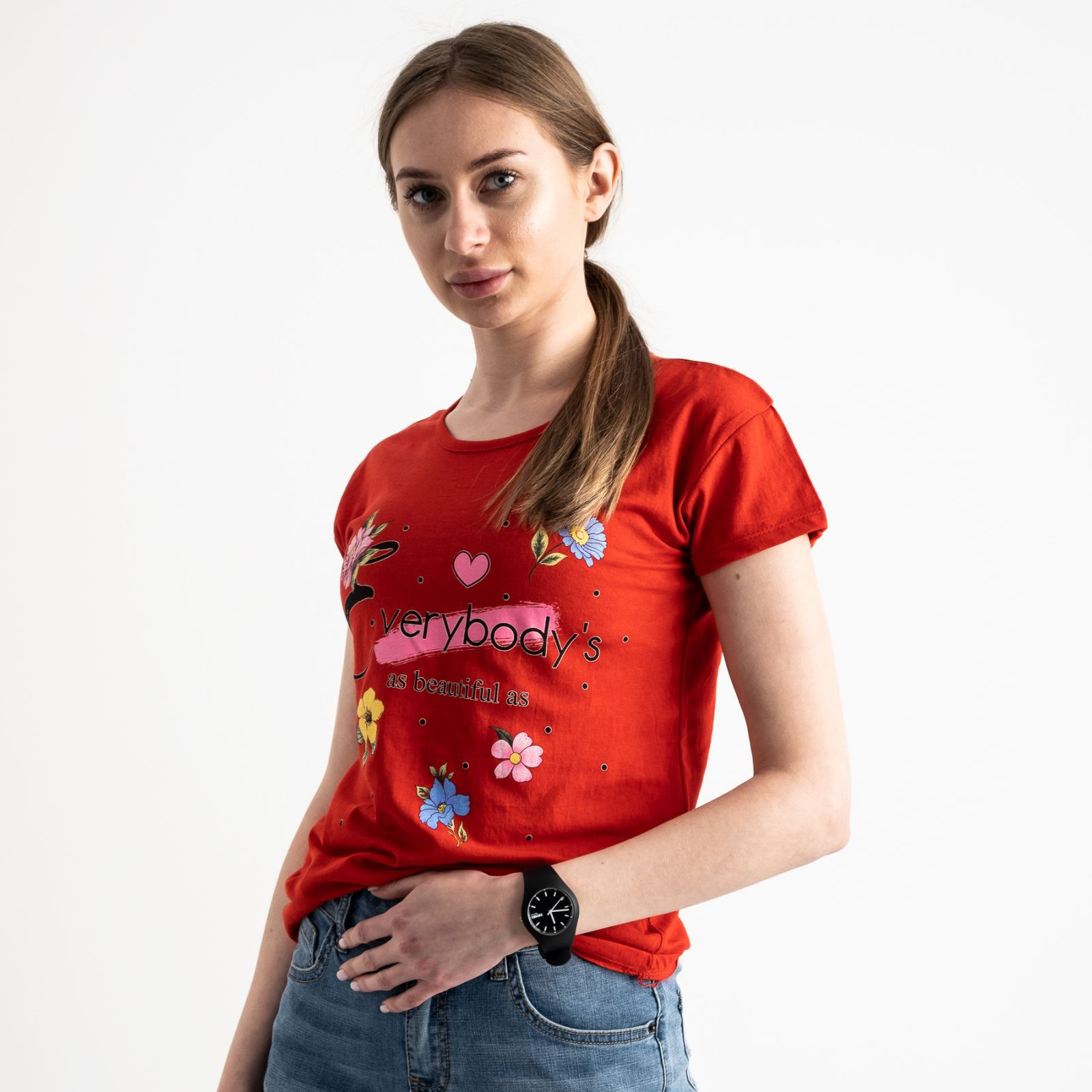 2579-3 красная футболка женская с принтом (3 ед. размеры: S.M.L)
