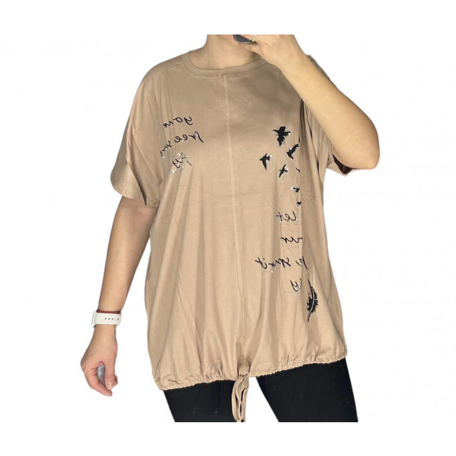 27074-3* бежевая женская футболка (принт, 3 ед. размеры норма: M. L. XL) выдача на следующий день LeVisha: артикул 1143331