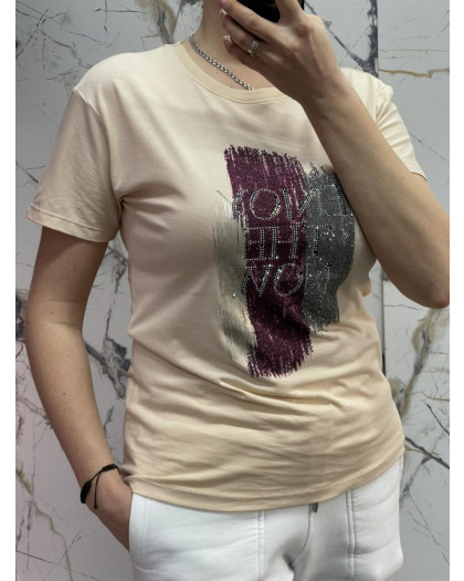 4539-3* бежевая женская футболка (коттон, 6 ед. размеры норма: S. M. L, дублируются) выдача на следующий день Футболка