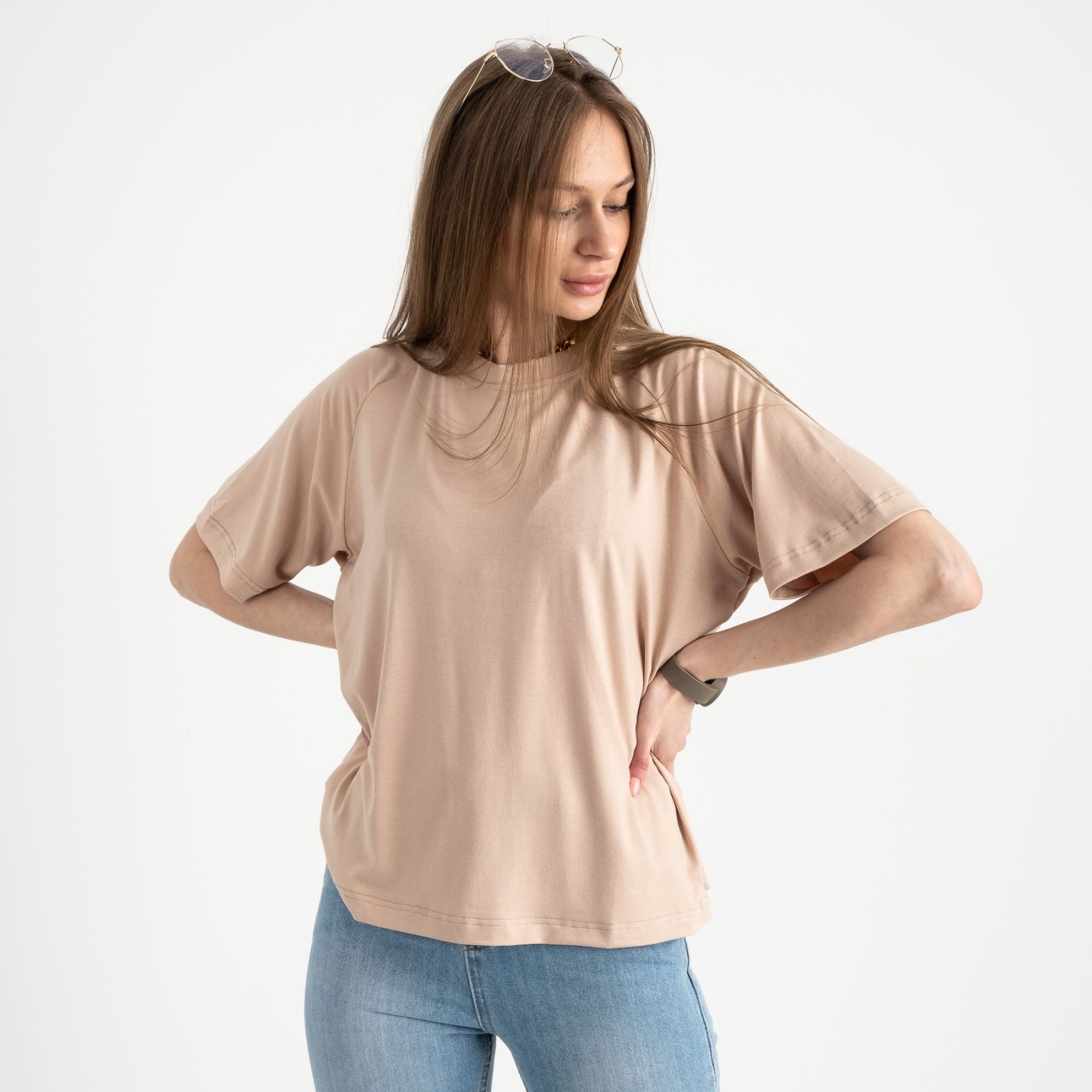 14440-3 Mishely бежевая футболка женская в стиле oversize  (4 ед. размеры: S.M.L.XL)