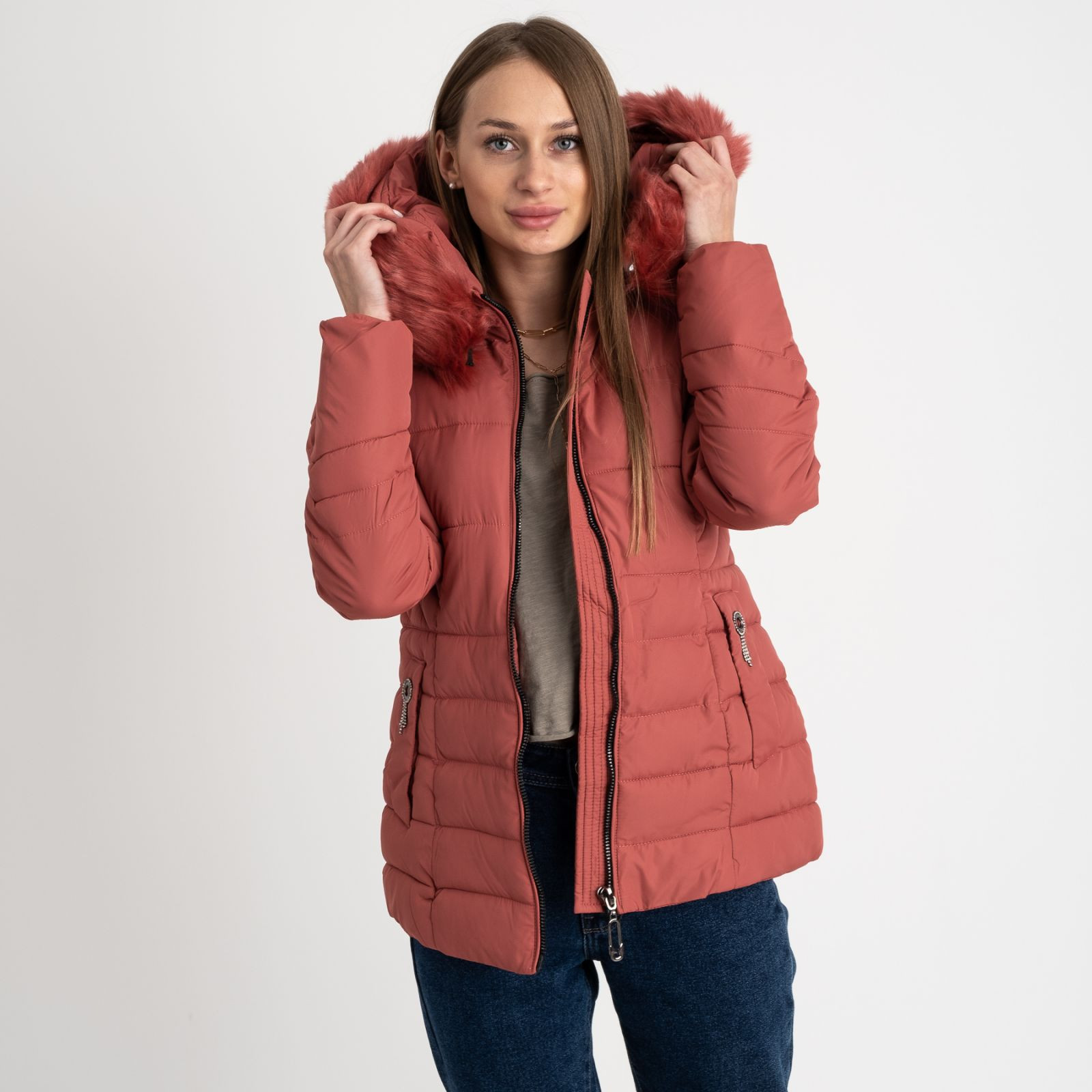 0906-5 кирпичная куртка женская на синтепоне (4 ед. размеры: L.XL.2XL.3XL)