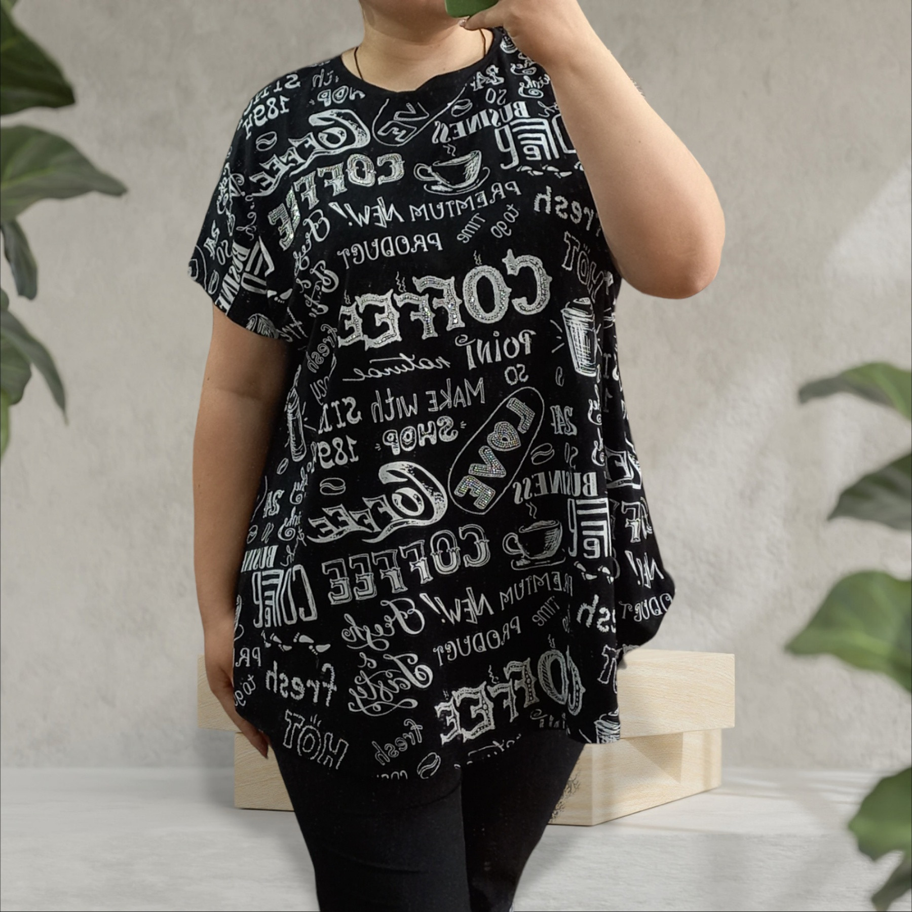 17031-1 черная женская футболка (LEVISHA, 95% коттон, 5% спандекс, 3 ед. размеры батал: XL. 2XL. 3XL) выдача на следующий день