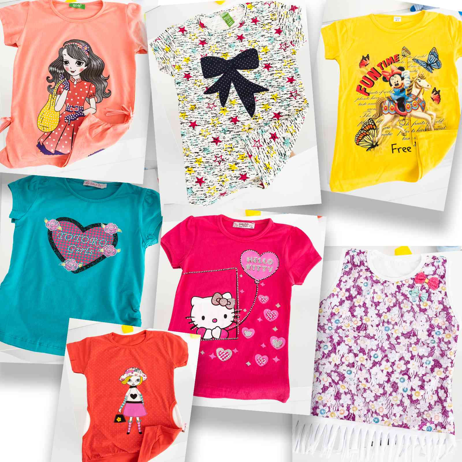 1220 детская футболка на девочку 2-8 лет микс 5-ти моделей (20 ед. без выбора модели)
