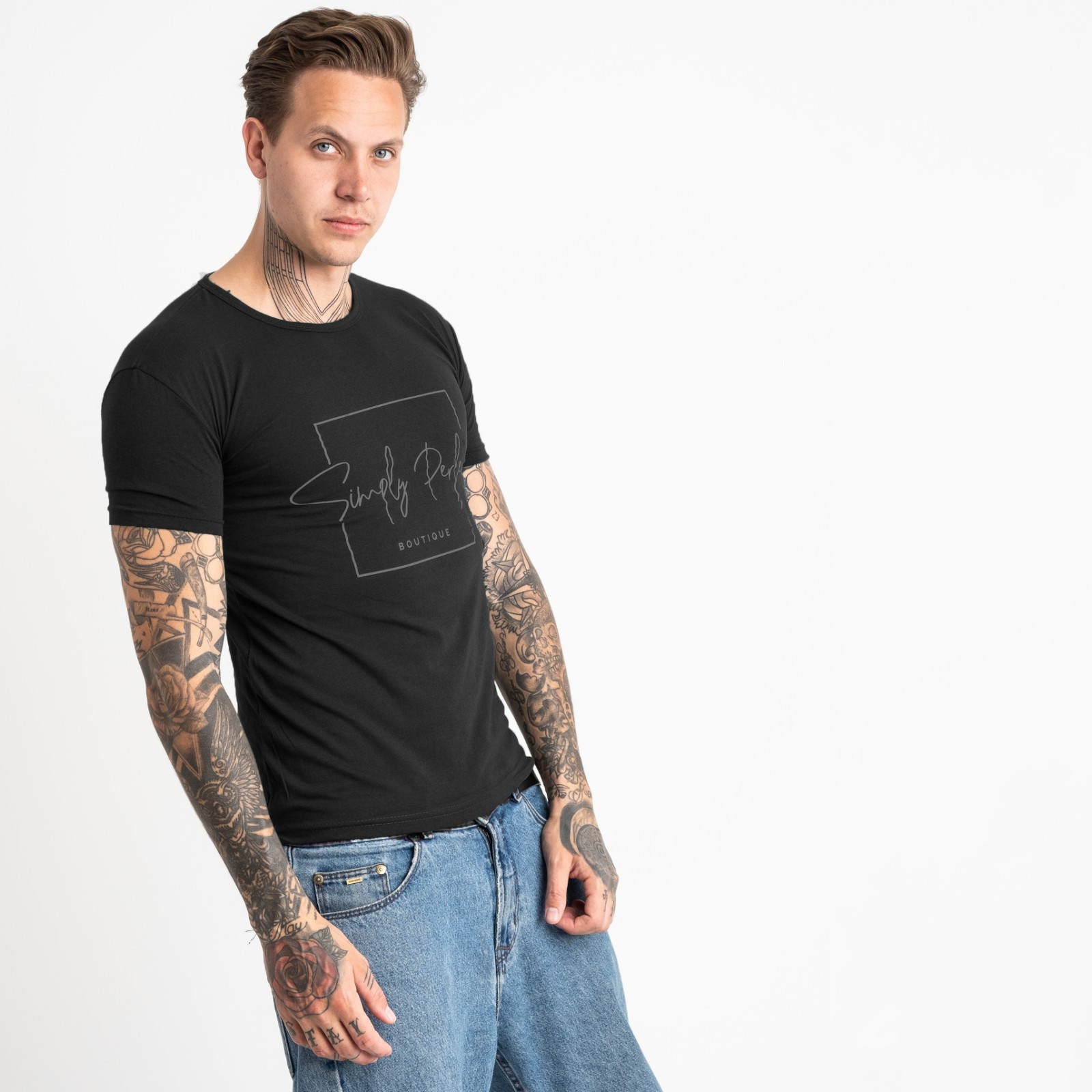 2603-1 черная футболка мужская с принтом (4 ед. размеры: M.L.XL.2XL)