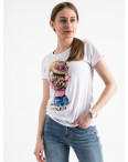 2576-10 белая футболка женская с принтом (3 ед. размеры: S.M.L): артикул 1119175