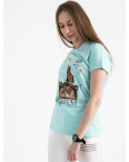 2516-4 Akkaya бирюзовая футболка женская с принтом стрейчевая (4 ед. размеры: S.M.L.XL): артикул 1119724