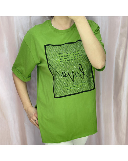 4540-7* зеленая женская футболка (коттон, 6 ед. размеры норма: S. M. L, размеры дублируются) выдача на следующий день Футболка