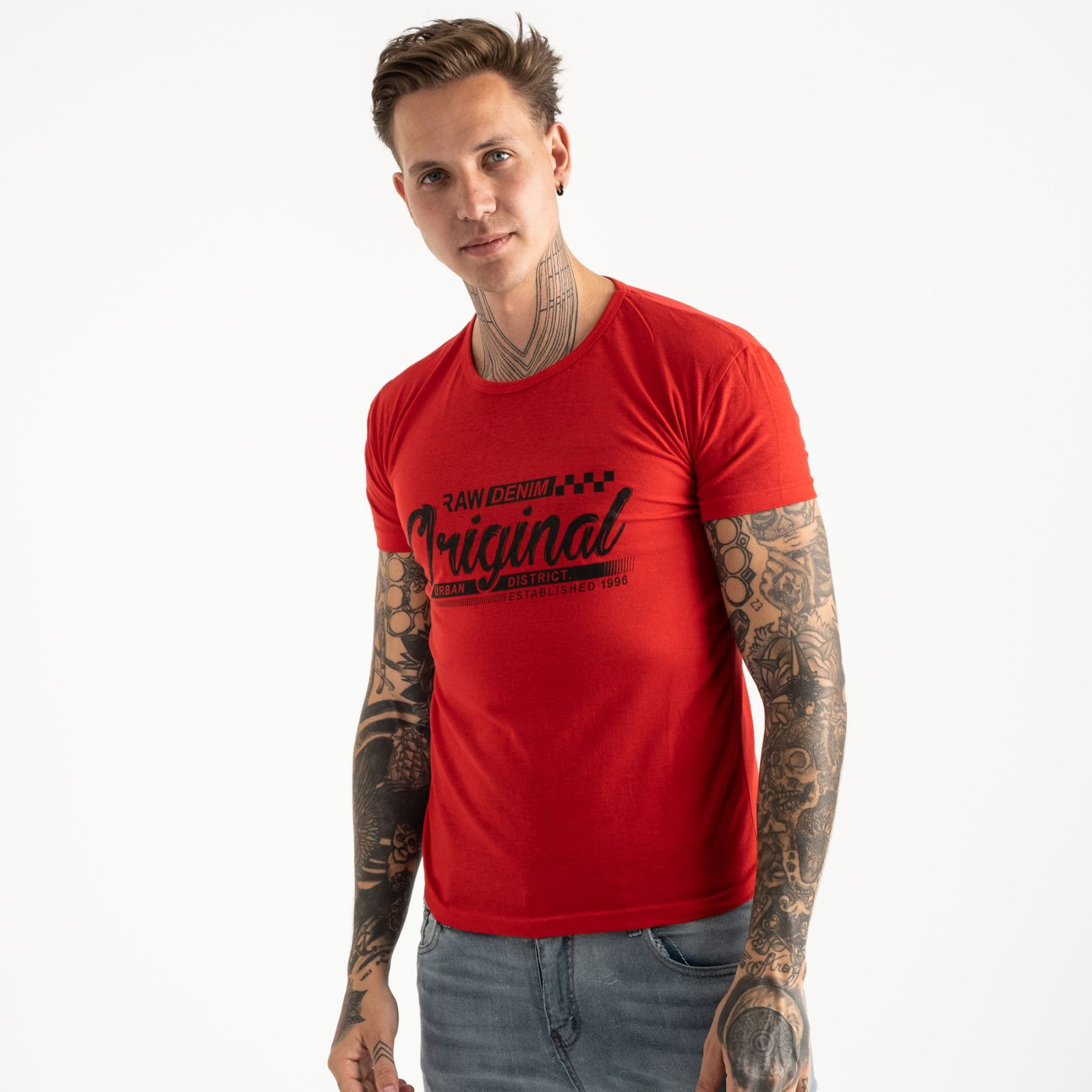 2617-3 красная футболка мужская с принтом (4 ед. размеры: M.L.XL.2XL)