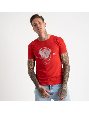 2607-3 красная футболка мужская с принтом (4 ед. размеры: M.L.XL.2XL)