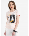 2504-2 Akkaya розовая футболка женская с принтом стрейчевая (4 ед. размеры: S.M.L.XL): артикул 1119818