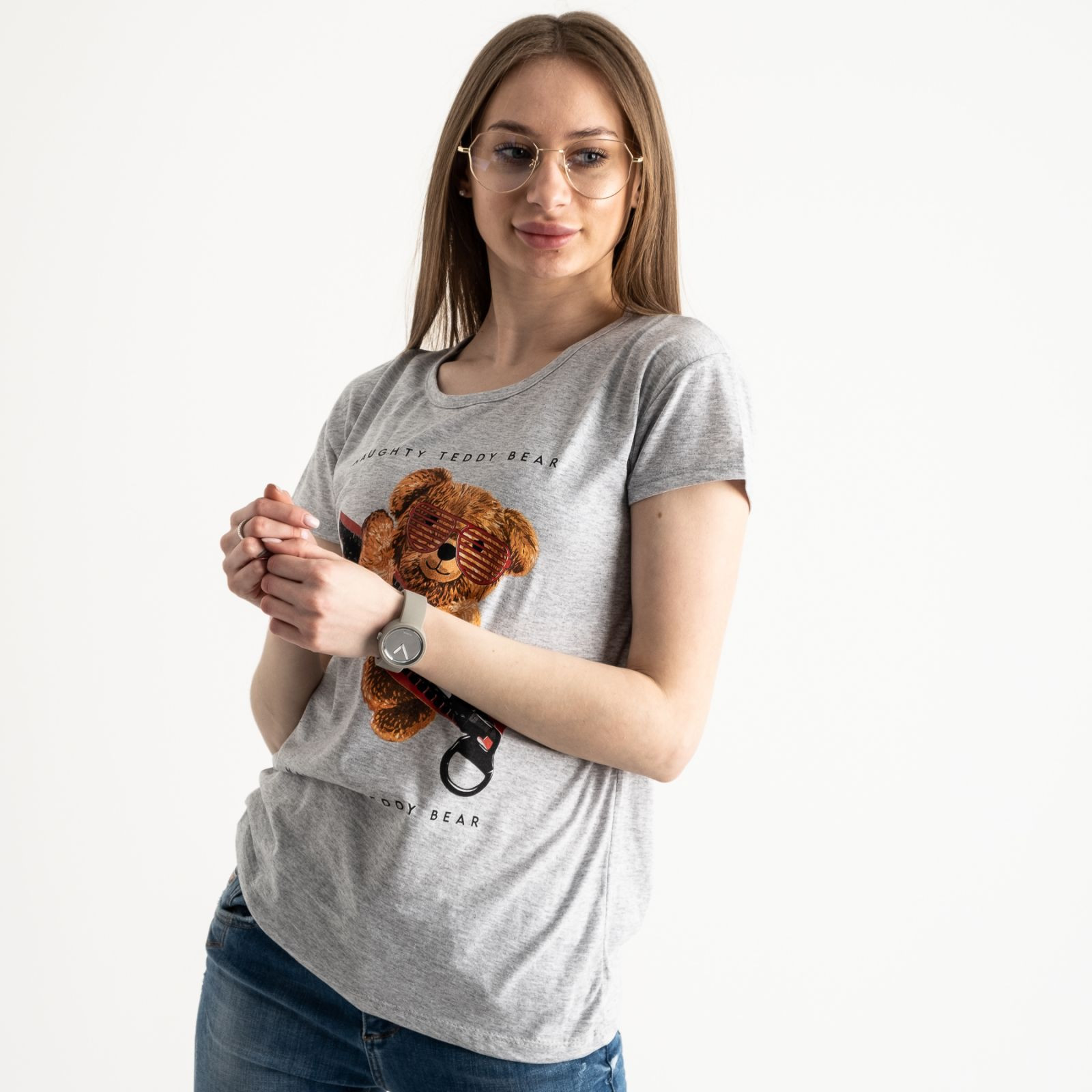 2570-5 серая футболка женская с принтом (3 ед. размеры: S.M.L)