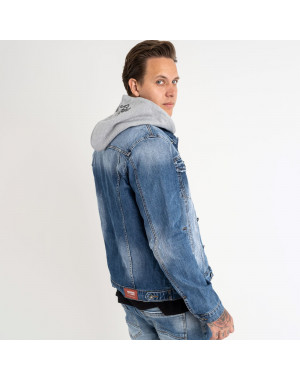 1009 Fang джинсовая куртка с капюшоном голубая стрейчевая (5 ед. размеры: M. L.XL.2XL.3XL)