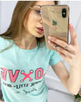 2518-4 Akkaya бирюзовая футболка женская с принтом стрейчевая (4 ед. размеры: S.M.L.XL): артикул 1119799