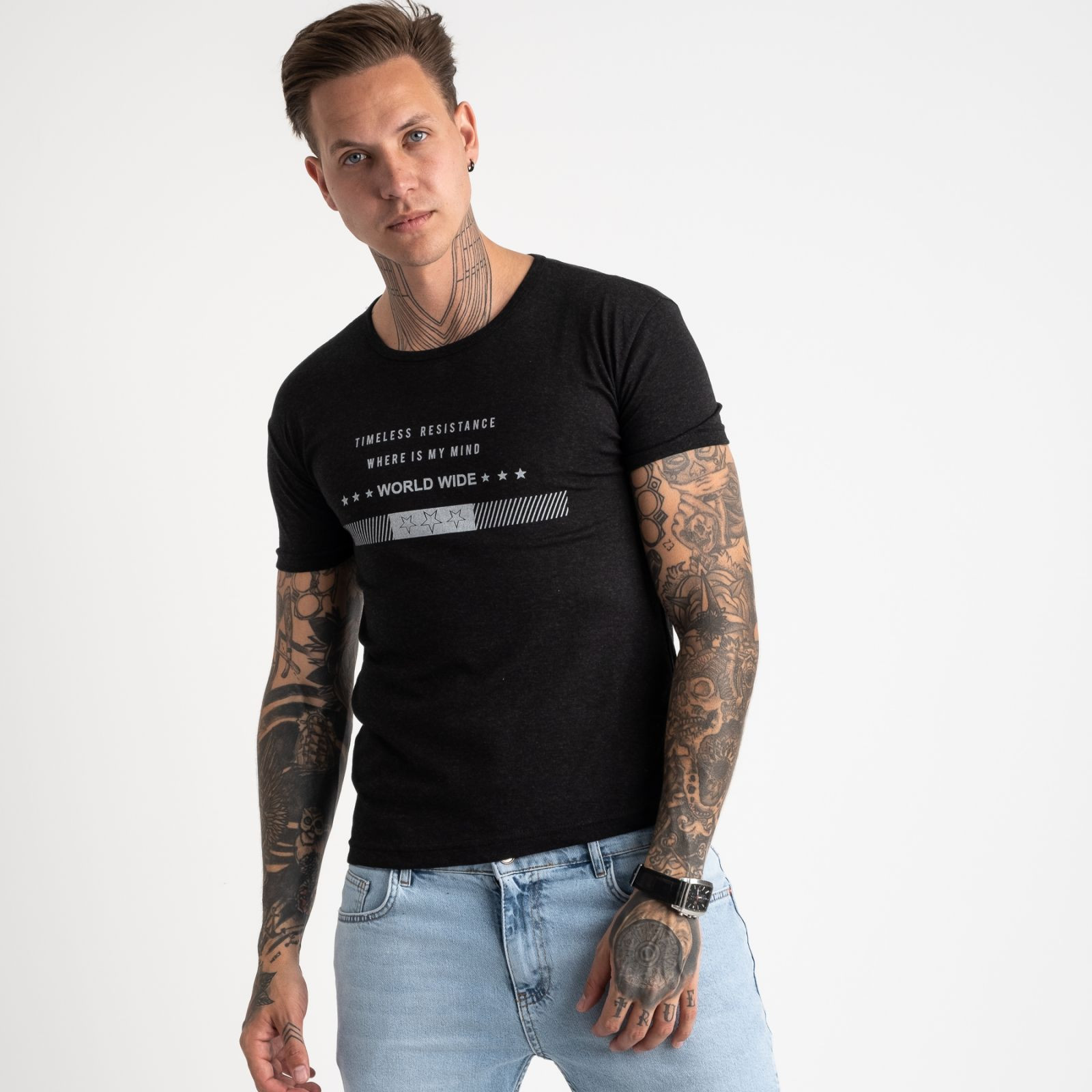 2619-16 темно-серая футболка мужская с принтом (4 ед. размеры: M.L.XL.2XL)