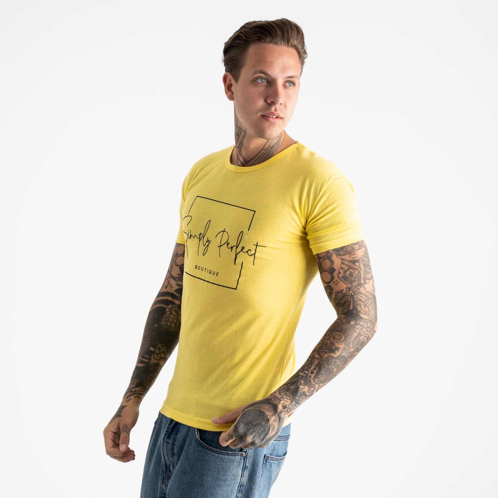 2603-6 желтая футболка мужская с принтом (4 ед. размеры: M.L.XL.2XL)