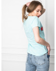 2511-4 Akkaya бирюзовая футболка женская с принтом стрейчевая (4 ед. размеры: S.M.L.XL): артикул 1119706