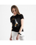 2504-1 Akkaya черная футболка женская с принтом стрейчевая (4 ед. размеры: S.M.L.XL): артикул 1119820