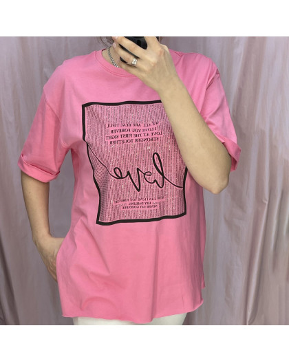 4540-4* розовая женская футболка (коттон, 6 ед. размеры норма: S. M. L, размеры дублируются) выдача на следующий день Футболка