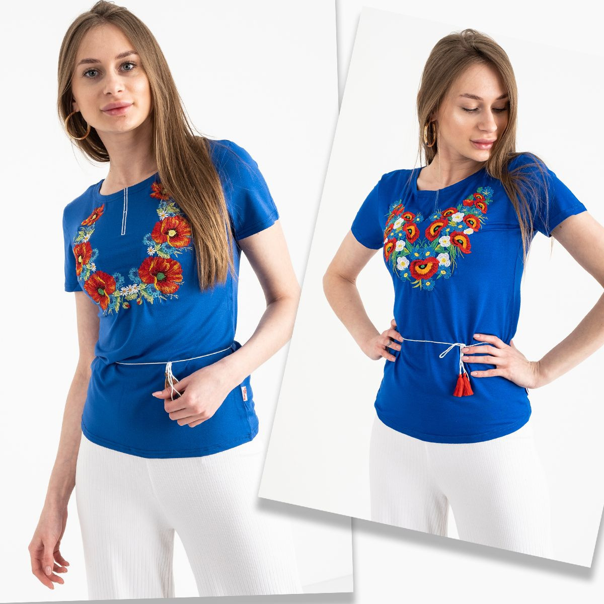 1823 синяя футболка-вышиванка женская микс моделей (5 ед. размеры: S.M.L.XL.2XL)